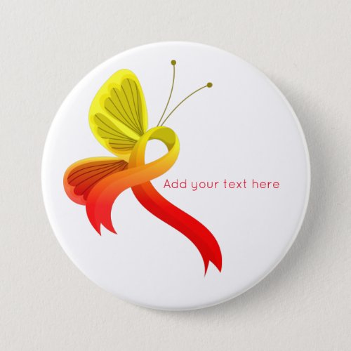 Red and Yellow Awareness Ribbon Butterfly Button