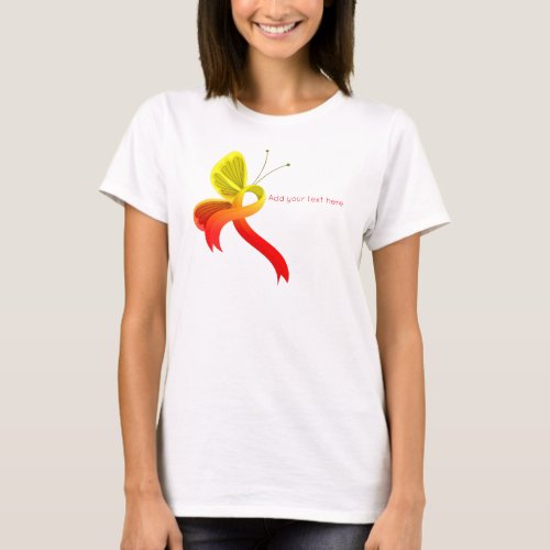 Red and Yellow Awareness Ribbon Butterfly T_Shirt