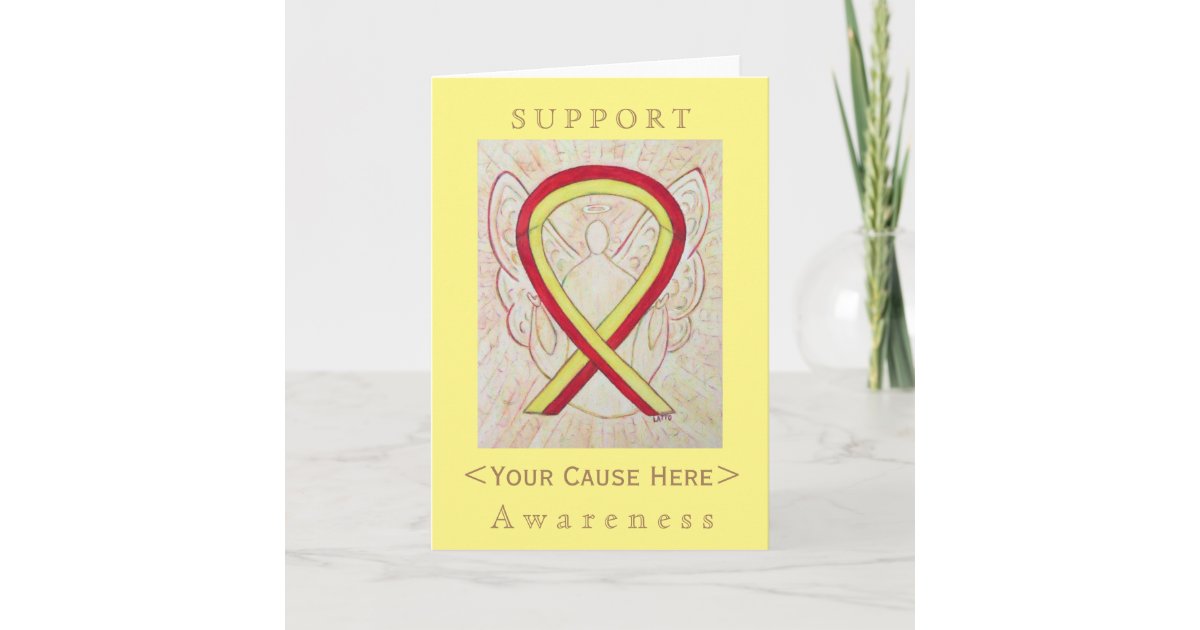 Red and Yellow Awareness Ribbon Customized Card | Zazzle