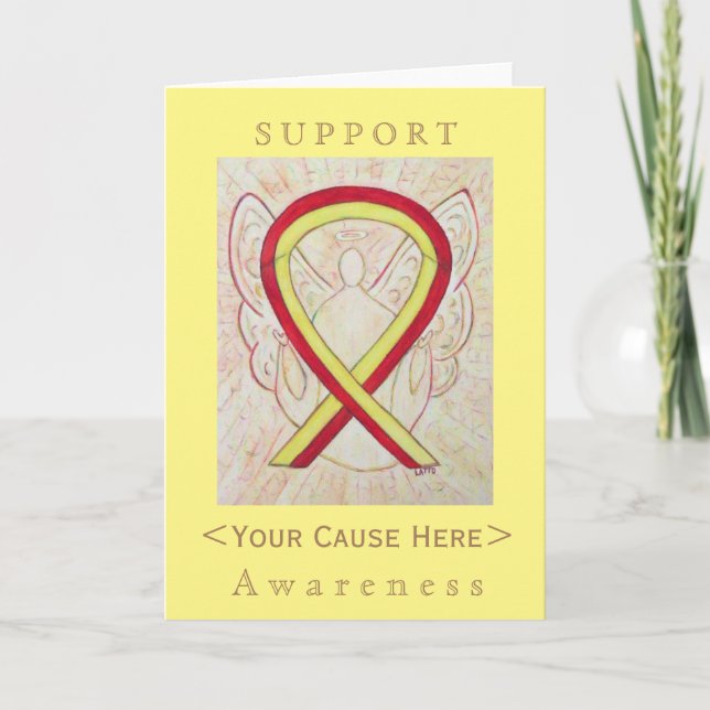 Red and Yellow Awareness Ribbon Customized Card (Front)
