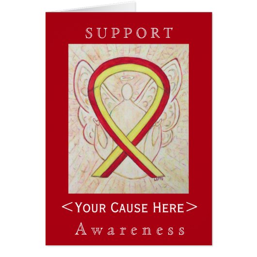 Red and Yellow Awareness Ribbon Customized Card (Front)