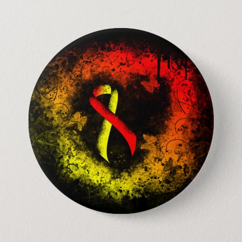 Red and Yellow Awareness Ribbon Grunge Heart Button