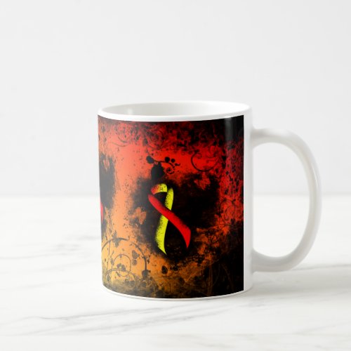 Red and Yellow Awareness Ribbon Grunge Heart Coffe Coffee Mug