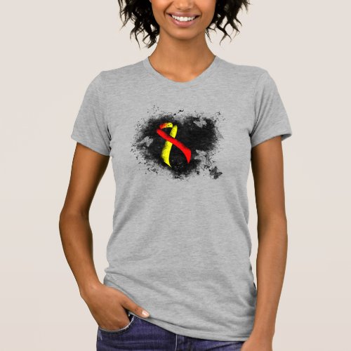 Red and Yellow Awareness Ribbon Grunge Heart T_Shirt