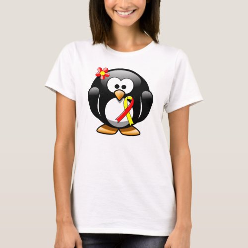 Red and Yellow Awareness Ribbon Penguin T_Shirt