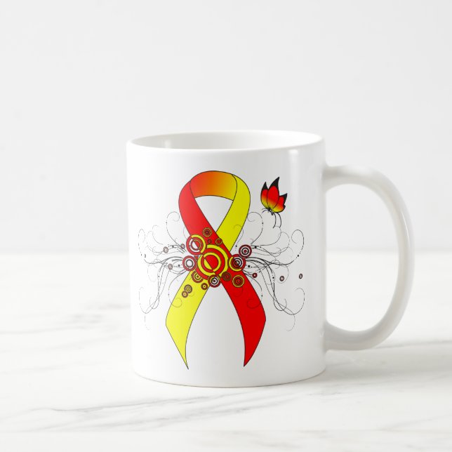 Red and Yellow Awareness Ribbon with Butterfly Coffee Mug (Right)