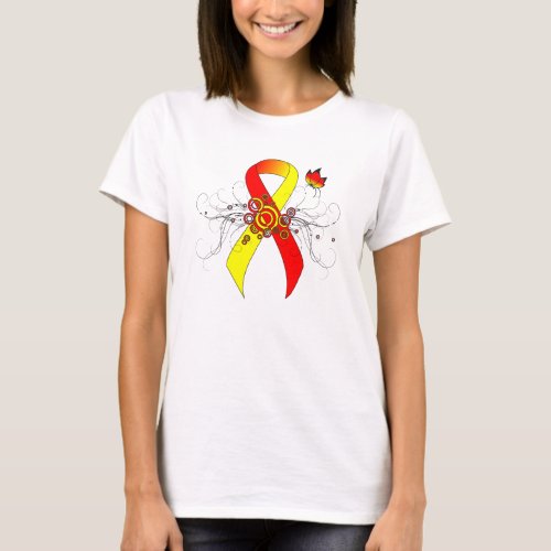 Red and Yellow Awareness Ribbon with Butterfly T_Shirt