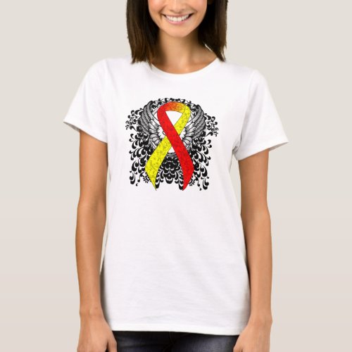 Red and Yellow Awareness Ribbon with Wings T_Shirt