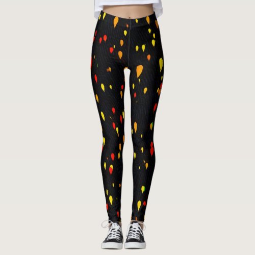 Red and yellow balloons  black background lagging leggings