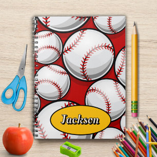 Red and yellow baseball pattern name notebook
