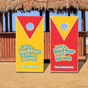 Red and yellow beach house family Cornhole Set