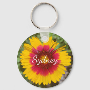 Red and Yellow Blanket Flower with Name Keychain