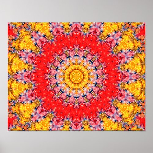 Red and Yellow Bohemian  Mandala Kaleidoscope Poster