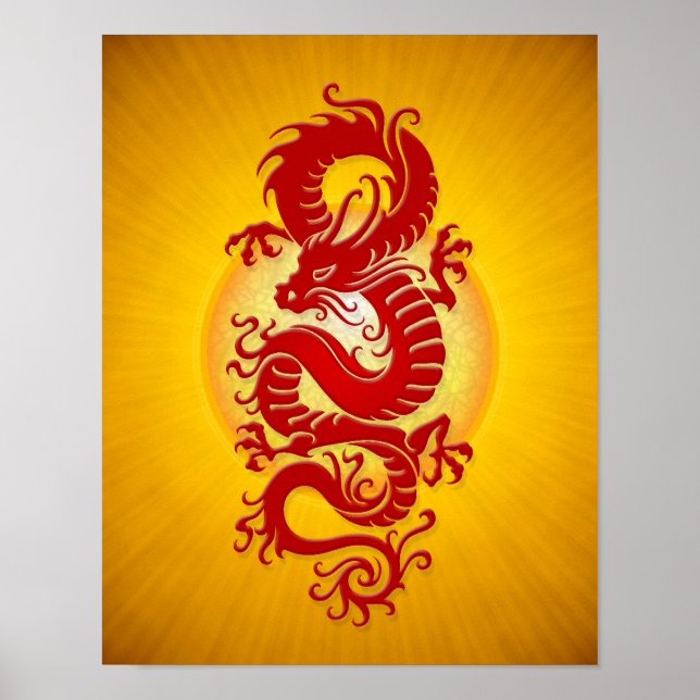 Red and Yellow Burst Chinese Dragon Poster (Front)