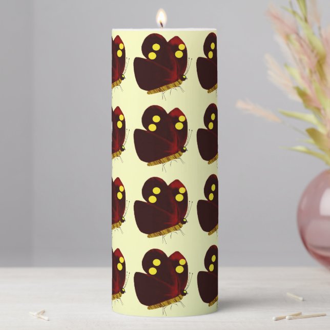 Red and Yellow Butterfly Pillar Candle (In Situ)