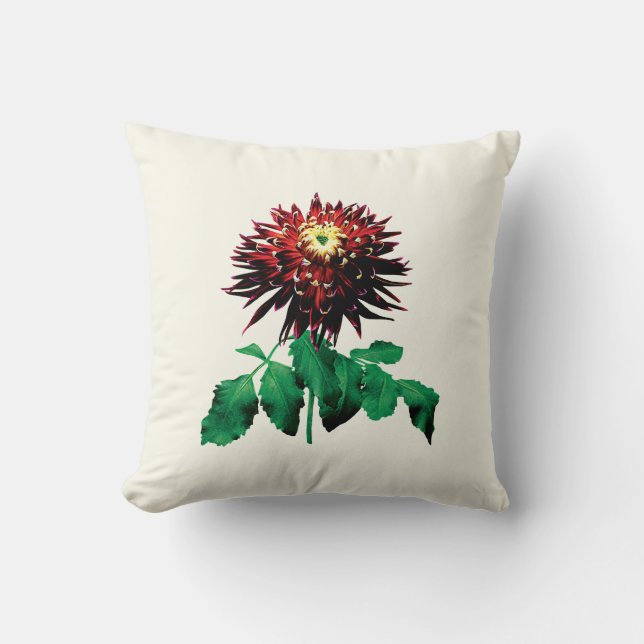 Red and Yellow Cactus Dahlia Throw Pillow (Front)