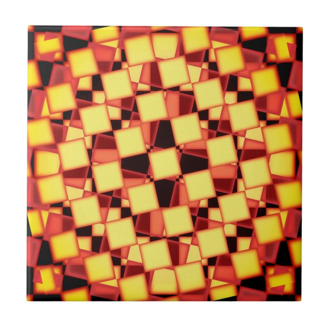 Red and yellow checkered pattern ceramic tile (Front)