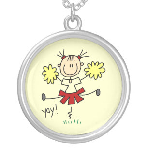 Red and Yellow Cheerleader T-shirts and GIfts Silver Plated Necklace