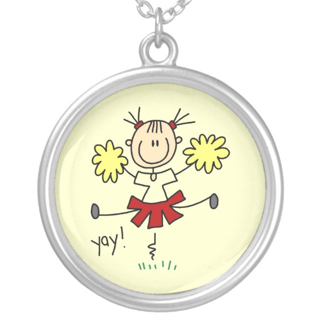 Red and Yellow Cheerleader T-shirts and GIfts Silver Plated Necklace (Front)