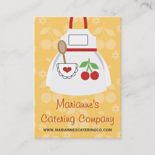 Red and Yellow Cherry Heart Apron Business Cards
