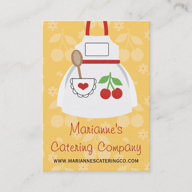 Red and Yellow Cherry Heart Apron Business Cards (Front)