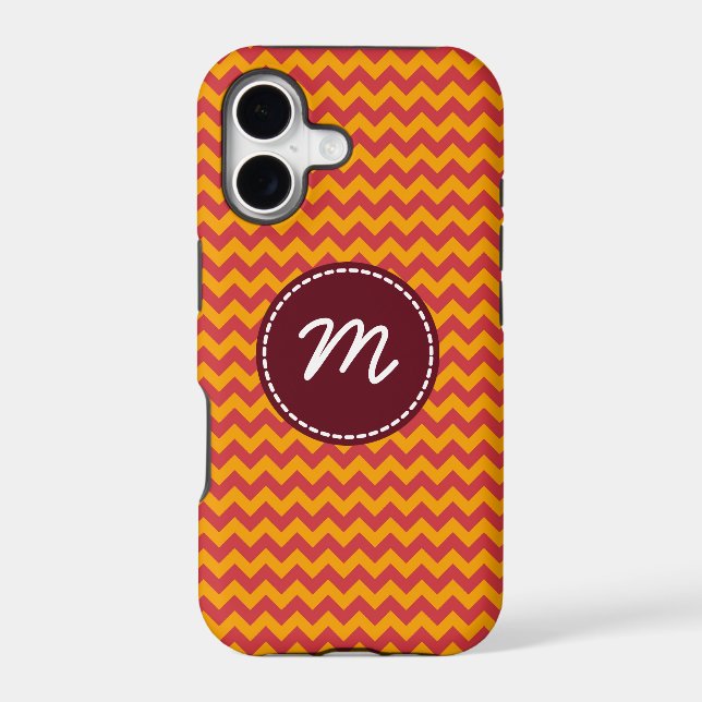 Red and Yellow Chevron Pattern Custom Monogram Iphone Case (Back)
