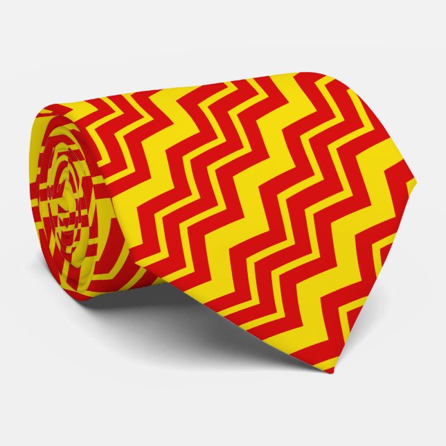Red and Yellow Chevron Pattern Design  Neck Tie (Rolled)