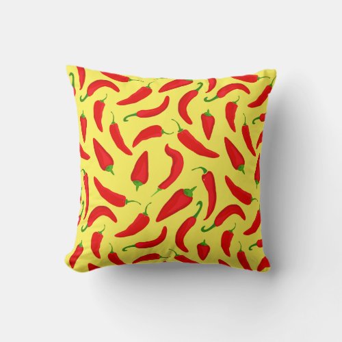 Red and Yellow Chilli Pepper Patterned Throw Pillow