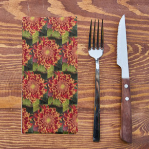 Red and Yellow Chrysanthemum Floral Cloth Napkin
