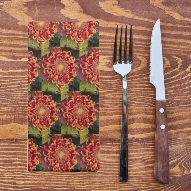Red and Yellow Chrysanthemum Floral Cloth Napkin (In Situ Tableware)