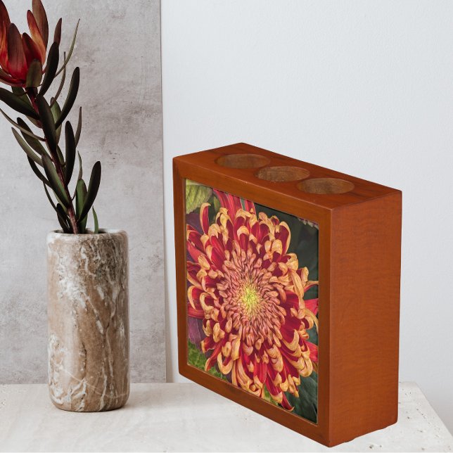 Red and Yellow Chrysanthemum Floral Desk Organizer (In Situ)