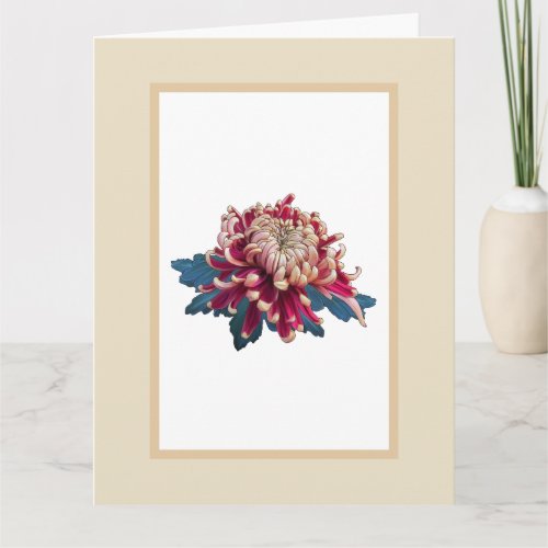 Red and yellow chrysanthemum illustration beige card
