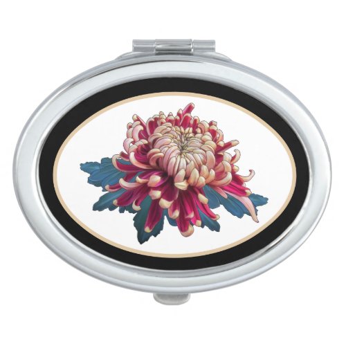 Red and yellow chrysanthemum illustration black compact mirror