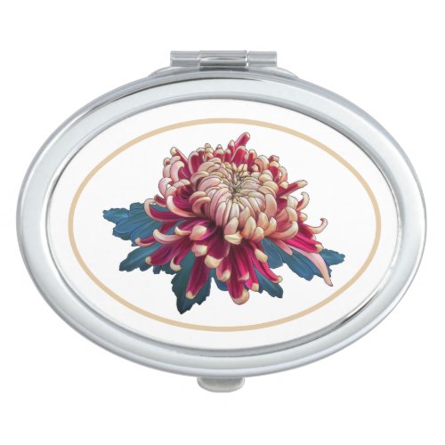 Red and yellow chrysanthemum illustration compact mirror