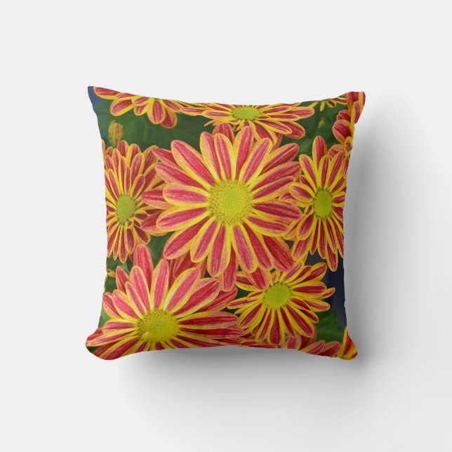 Red and yellow chrysanthemums throw pillow (Front)