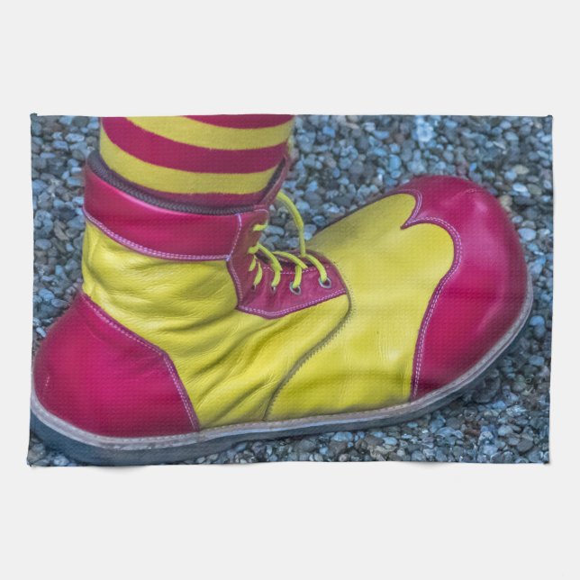 Red and yellow clown shoe kitchen towel (Horizontal)