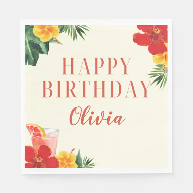 Red and Yellow Cocktail Birthday Party Napkins (Front)