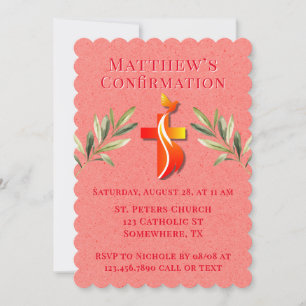 Red and Yellow Cross and a Dove Confirmation Invitation