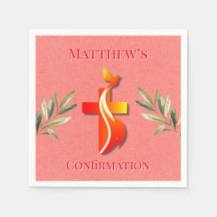 Red and Yellow Cross and a Dove Confirmation  Napkins