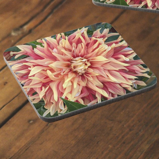 Red and Yellow Dahlia Floral Beverage Coaster (In Situ)