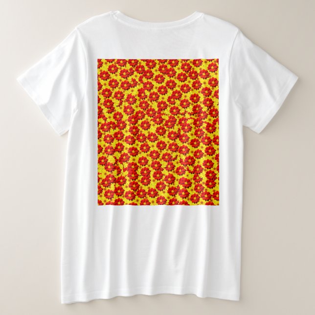 Red and yellow dahlia flowers pattern plus size T-Shirt (Design Back)