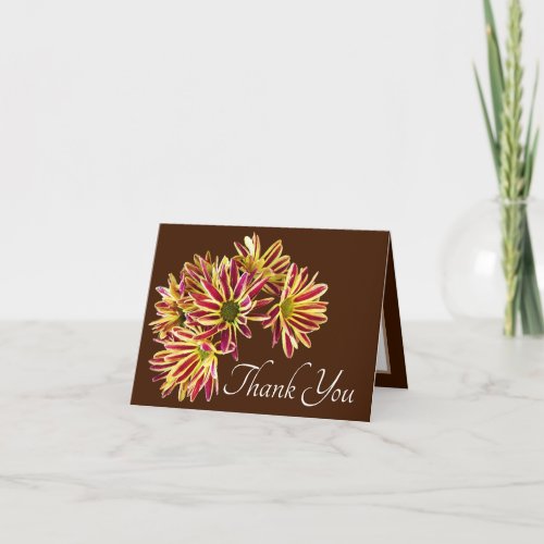Red and Yellow Daisies Brown Background Thank You Card
