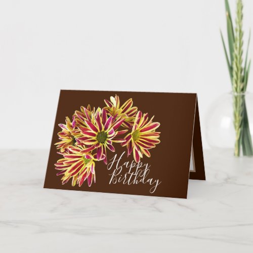 Red and Yellow Daisies Chocolate Brown Background Card