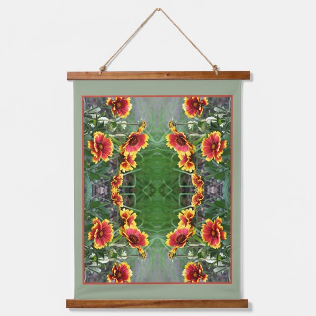 Red And Yellow Daisy Blanket Flower Abstract Hanging Tapestry (Front)