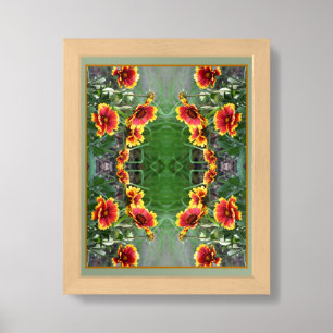 Red And Yellow Daisy Flower Nature Art Abstract Framed Art