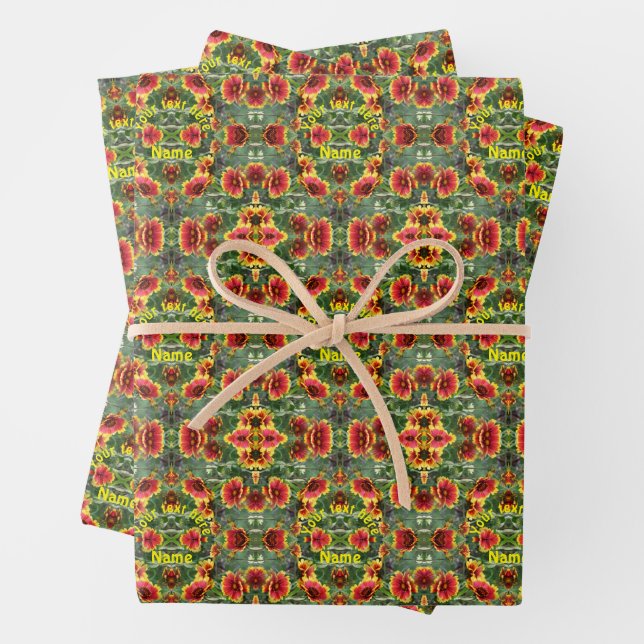 Red And Yellow Daisy Flowers Personalized Wrapping Paper Sheets (In situ)