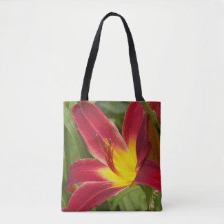Red and Yellow Daylily Floral Tote Bag