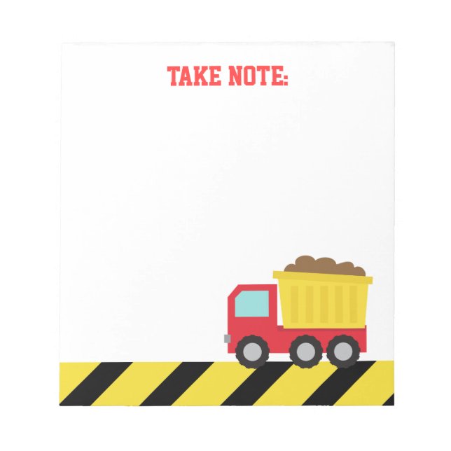 Red and Yellow Dump Truck Construction Notepad (Front)