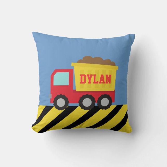 Red and Yellow Dump Truck, For Kids Throw Pillow (Front)