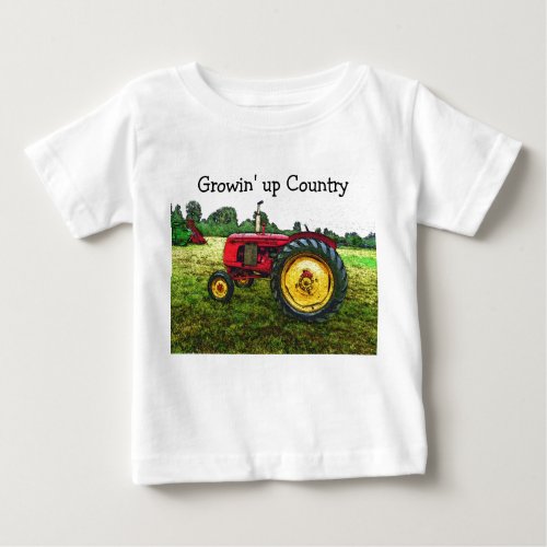 Red and Yellow Farm Tractor Baby T_Shirt